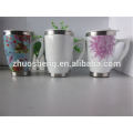 taza de 2015 superior venta de taza cerámica de pared doble / acero inoxidable con mango